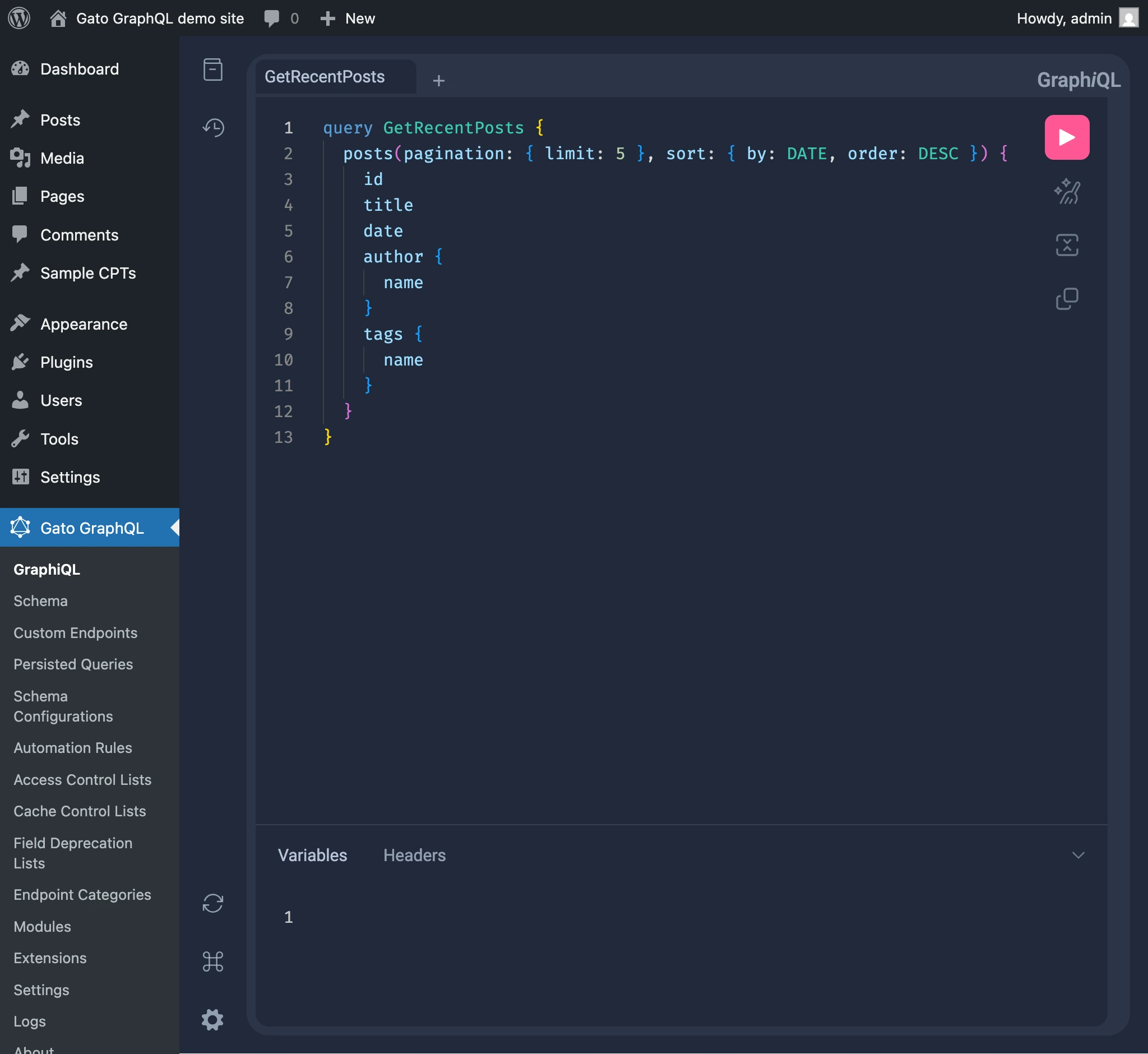 wp-admin内のGraphiQLクライアント