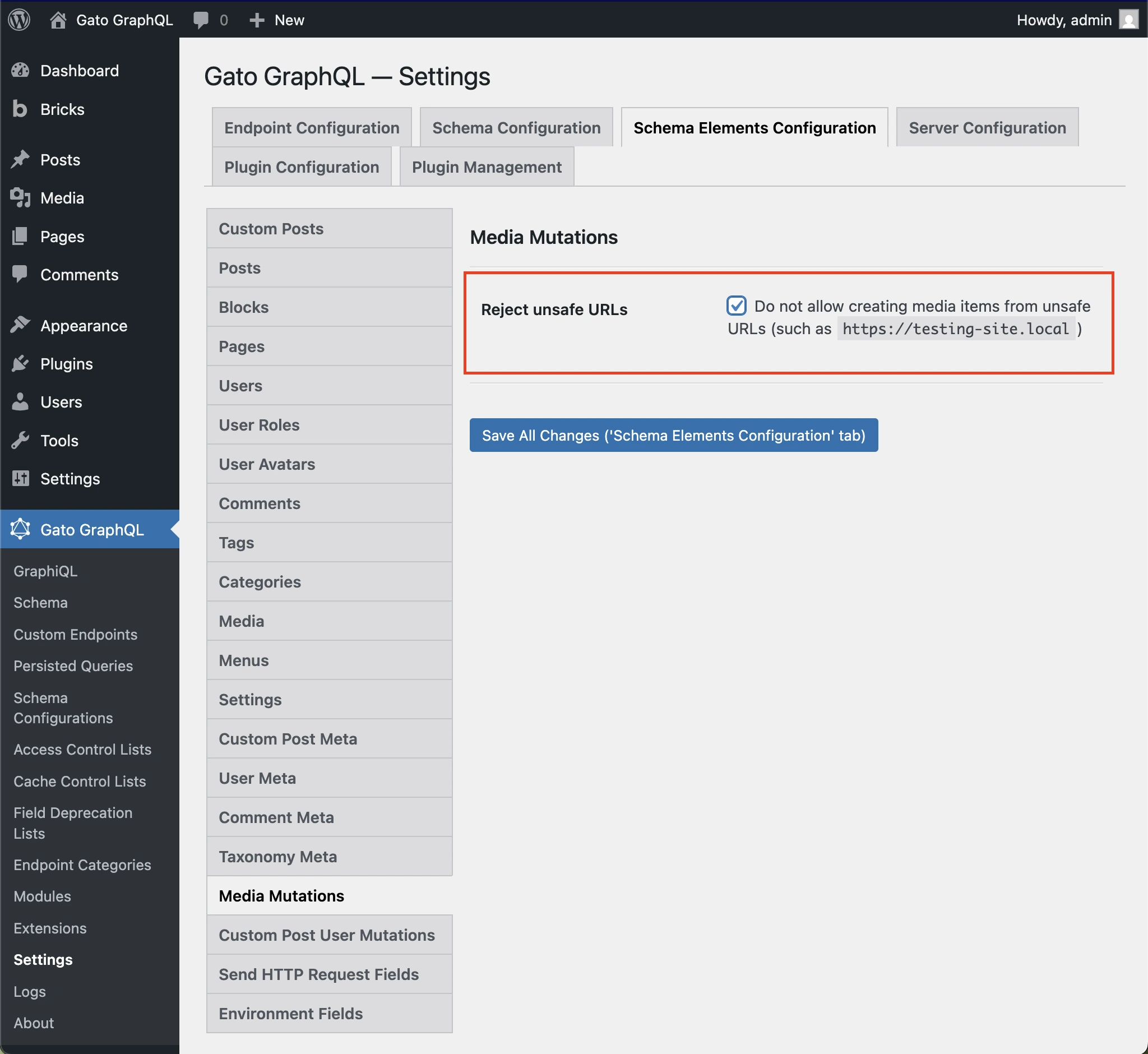 設定で安全でないURLを許可する