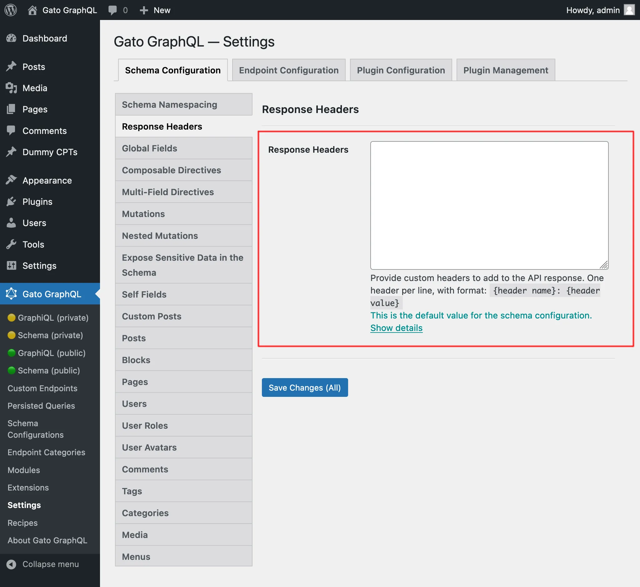 設定でResponse Headersを指定する