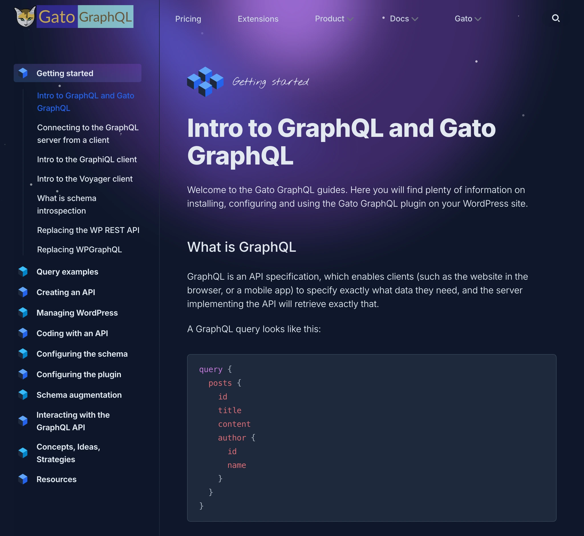 gatographql.comのDocsセクション