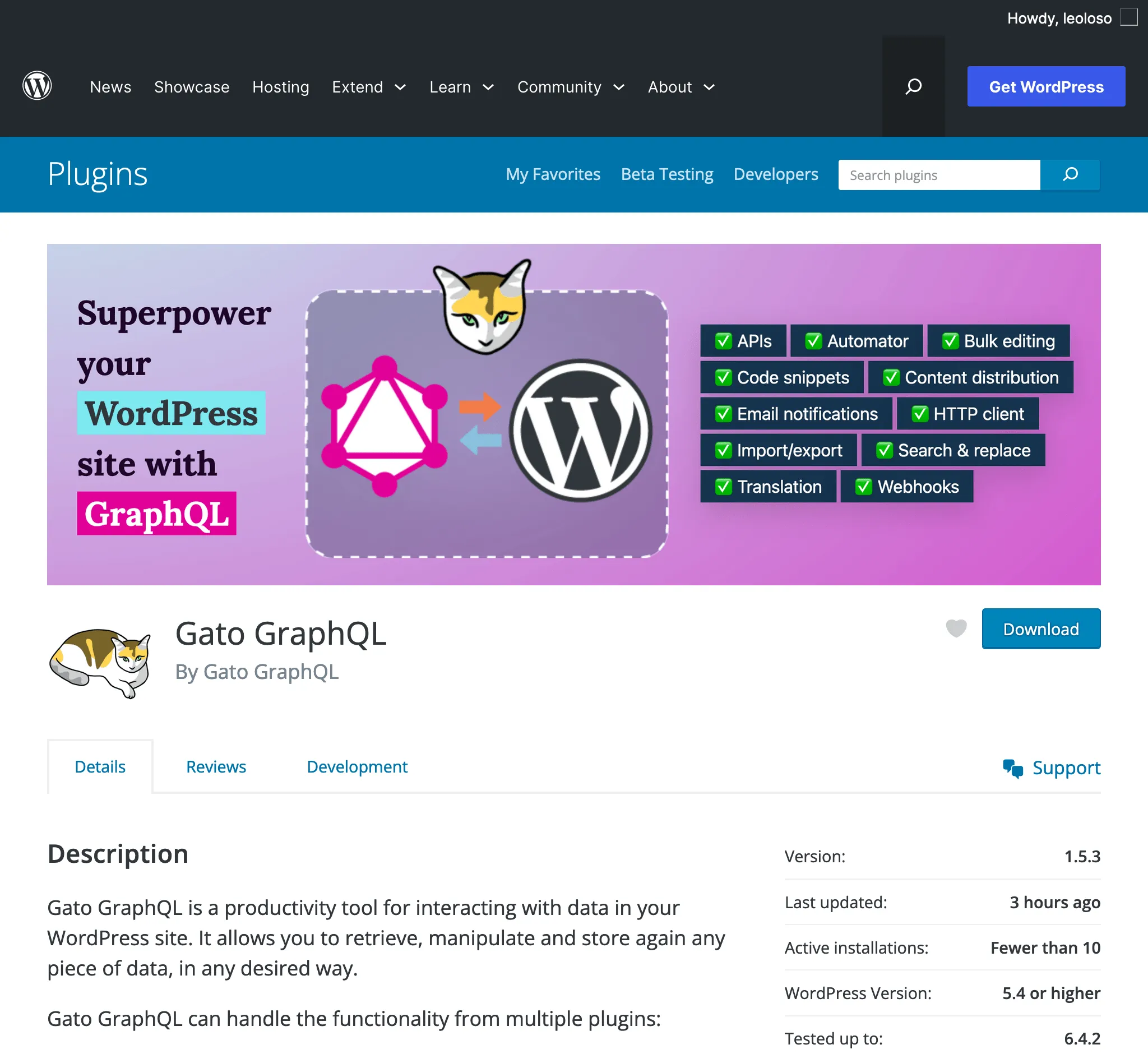WordPressプラグインディレクトリのGato GraphQL