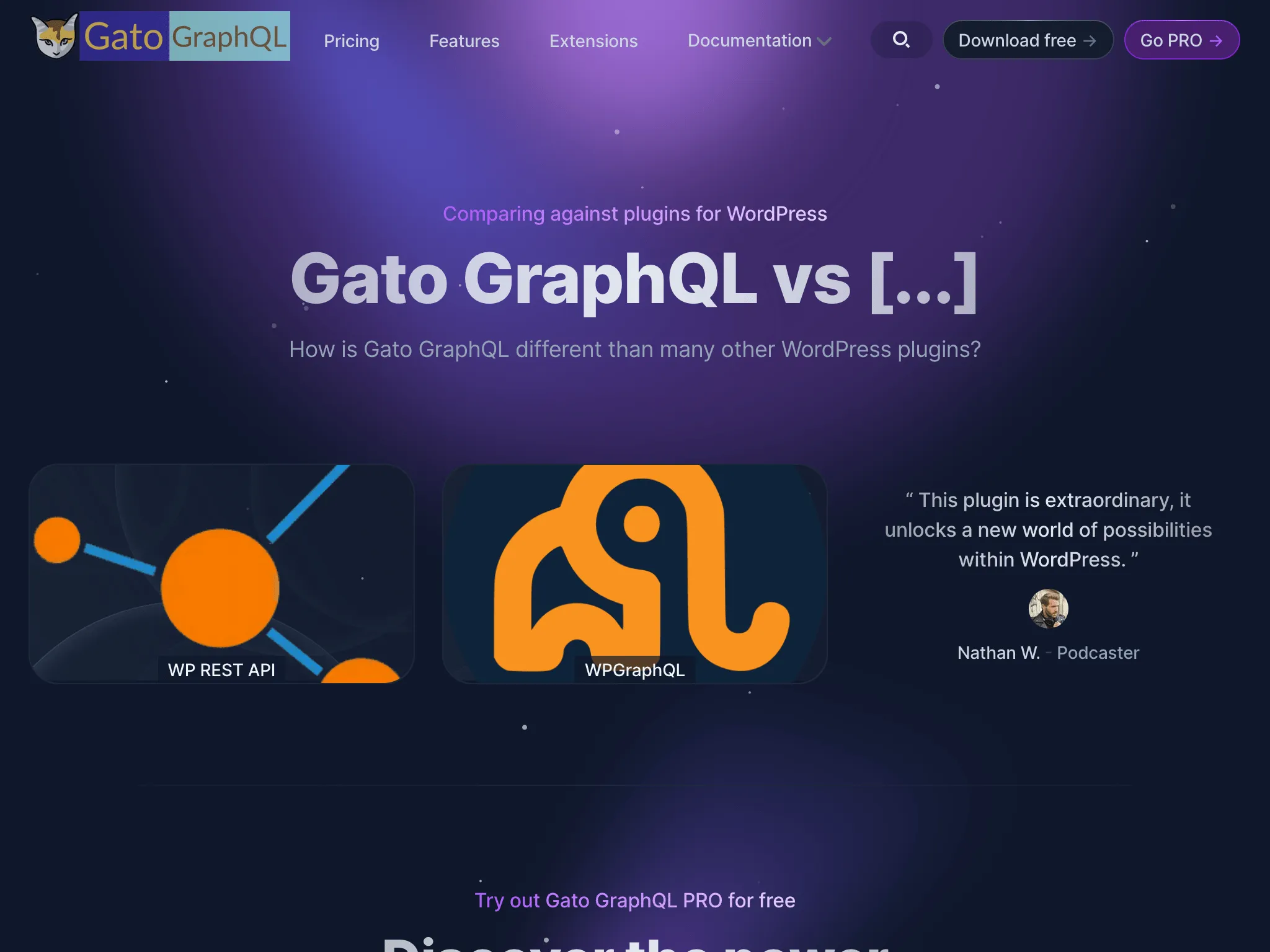 Gato GraphQLの新しいウェブサイトのComparisonsページ
