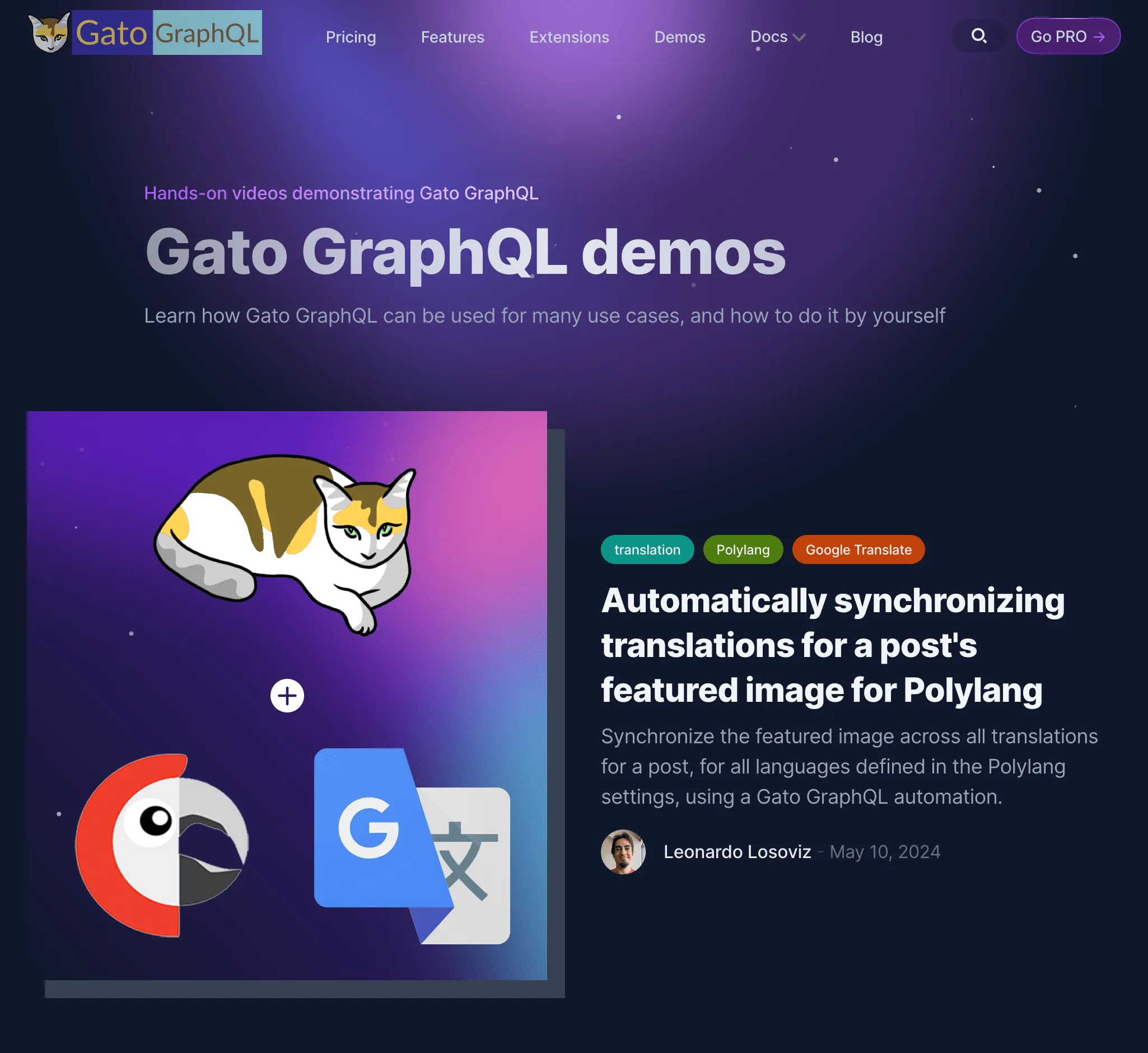 Gato GraphQLウェブサイトのデモページ