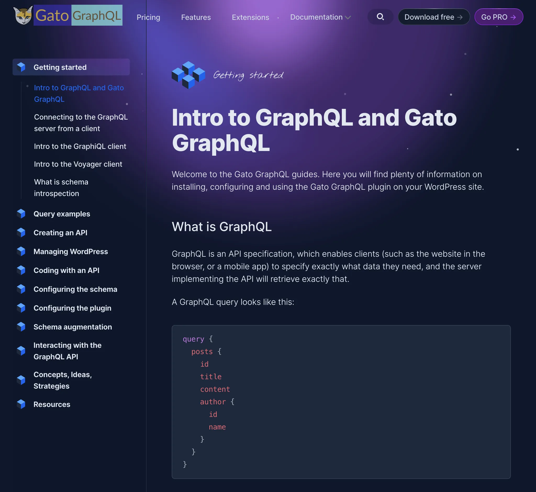 Gato GraphQLの新しいウェブサイトのドキュメント