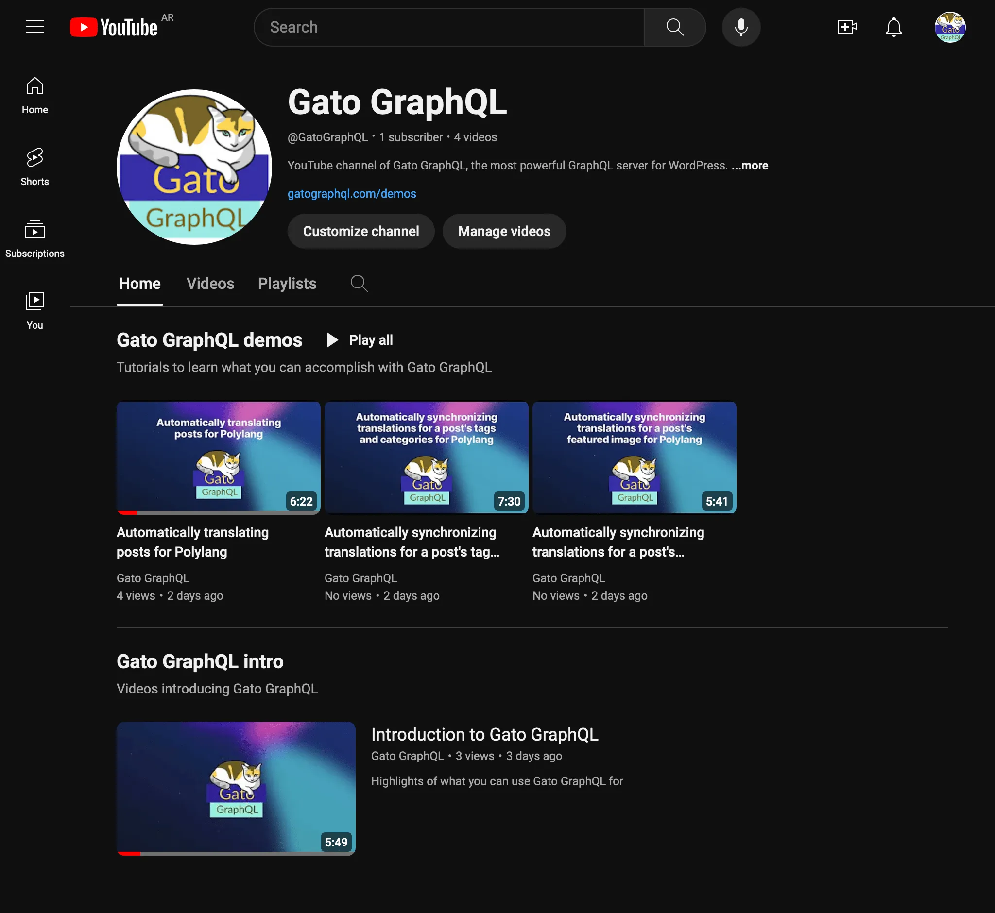 Gato GraphQL YouTubeチャンネル